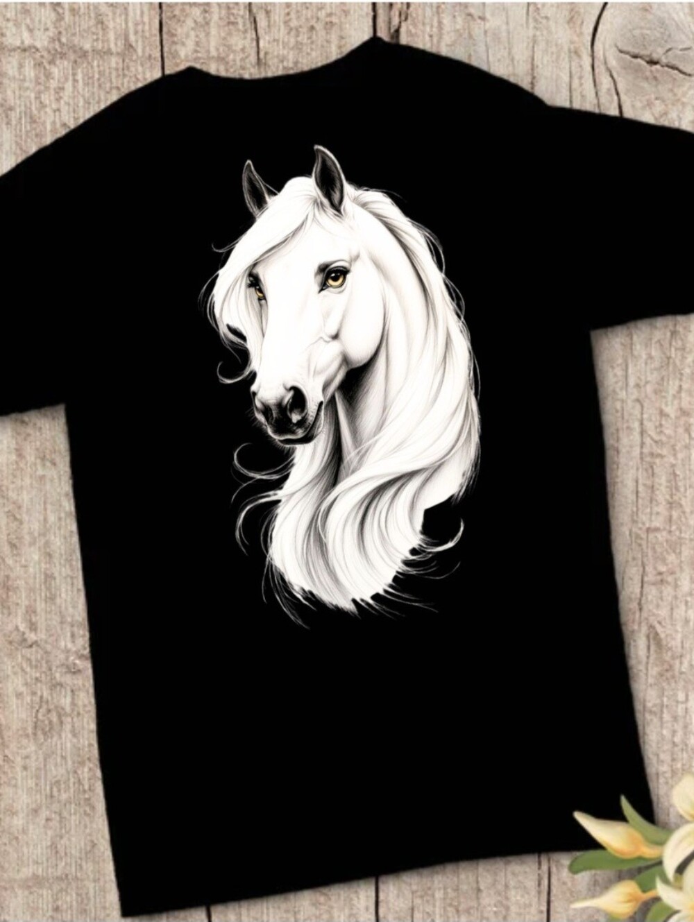 Luxury Custom Majestic White Horse Streetwear Graphic Tee - L